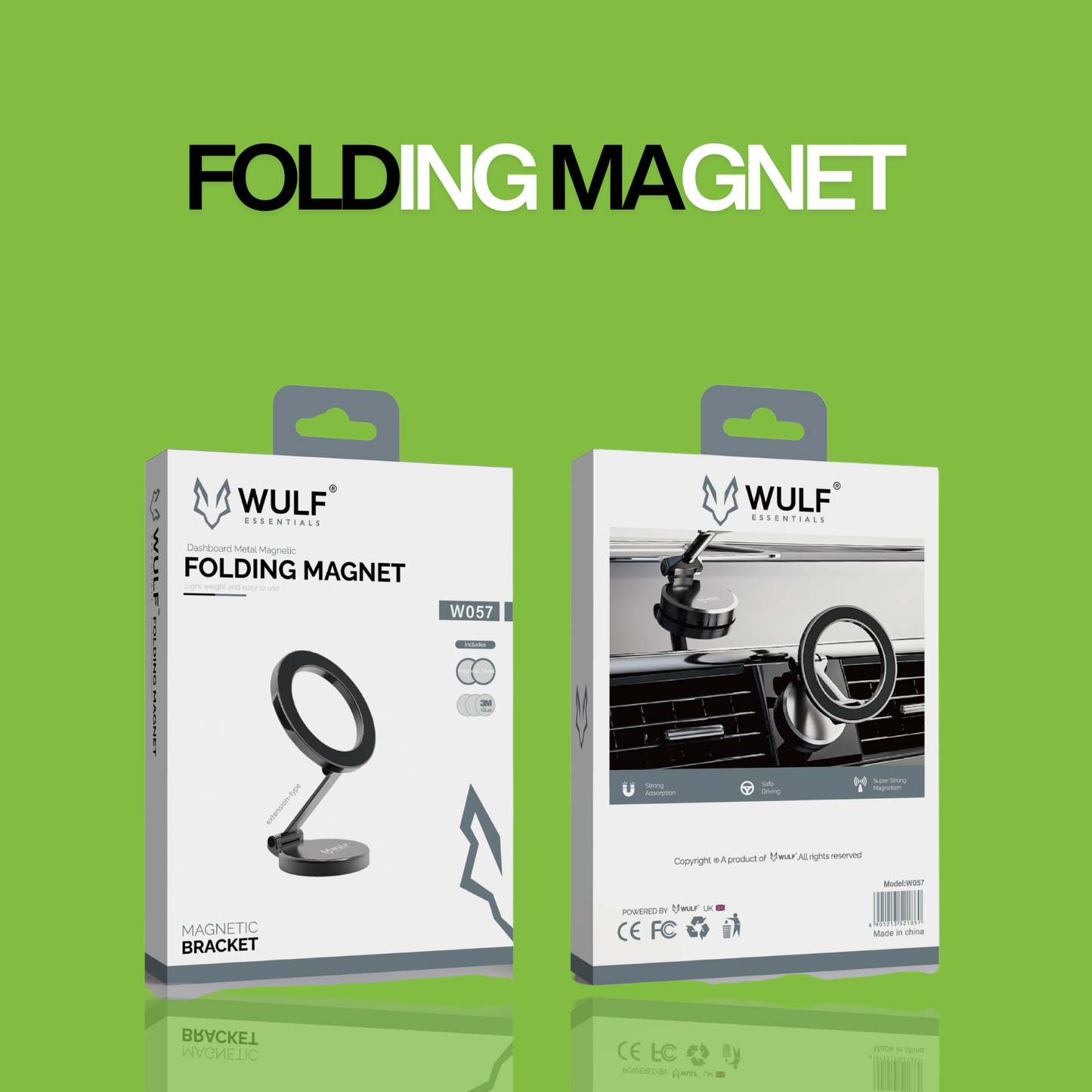 WULF ESSENTIALS W057 Folding Magnetic Bracket – 360° Adjustable Dashboard Phone Holder