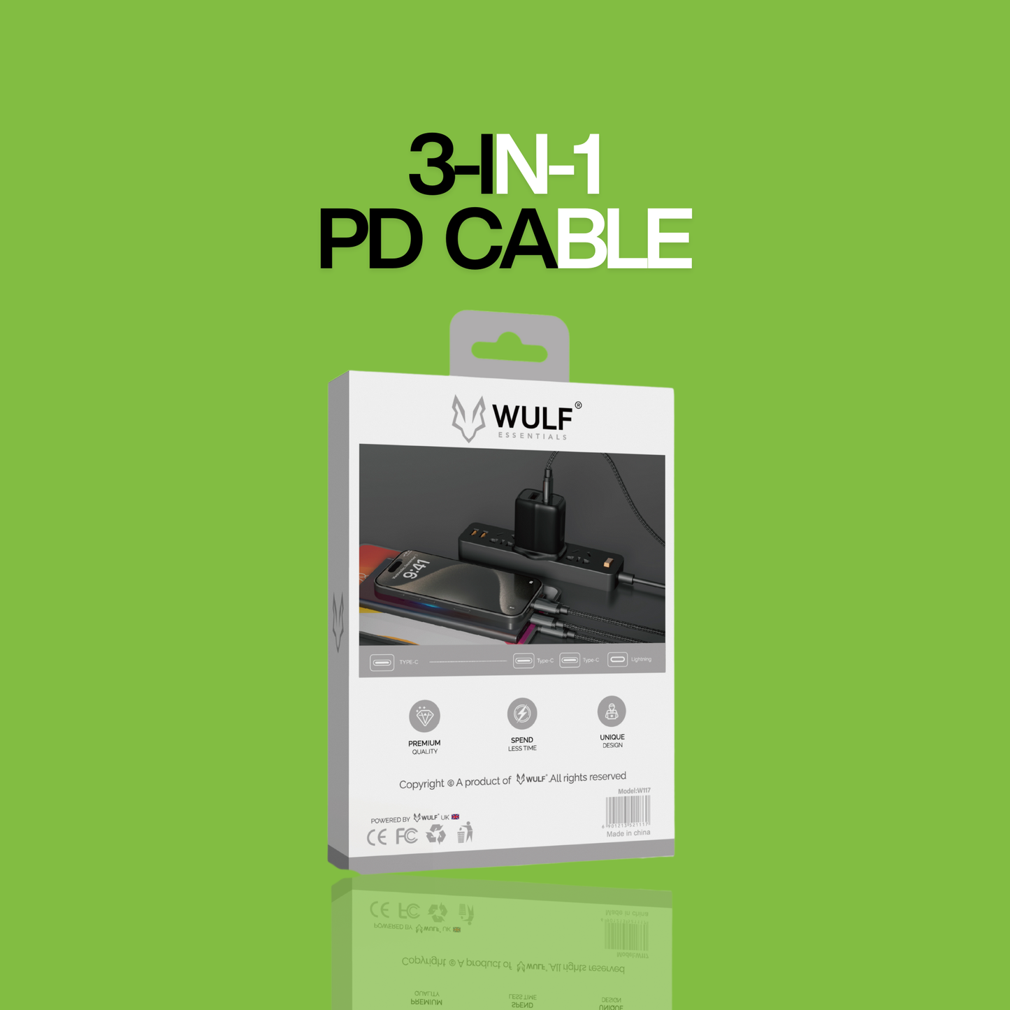 WULF ESSENTIALS W117 Braided 3-in-1 PD Cable – Fast Charging & Durable Design