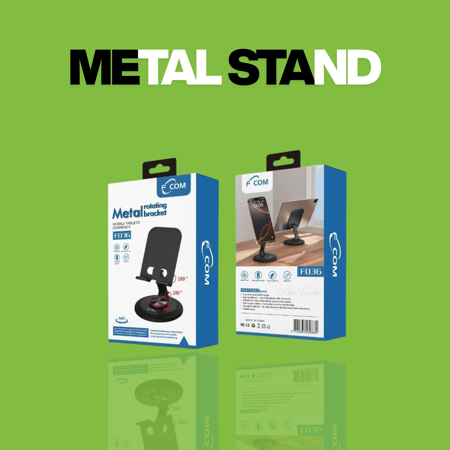 FCOM FO36 Metal Rotating Bracket – 360° Adjustable Stand for Mobile & Tablet