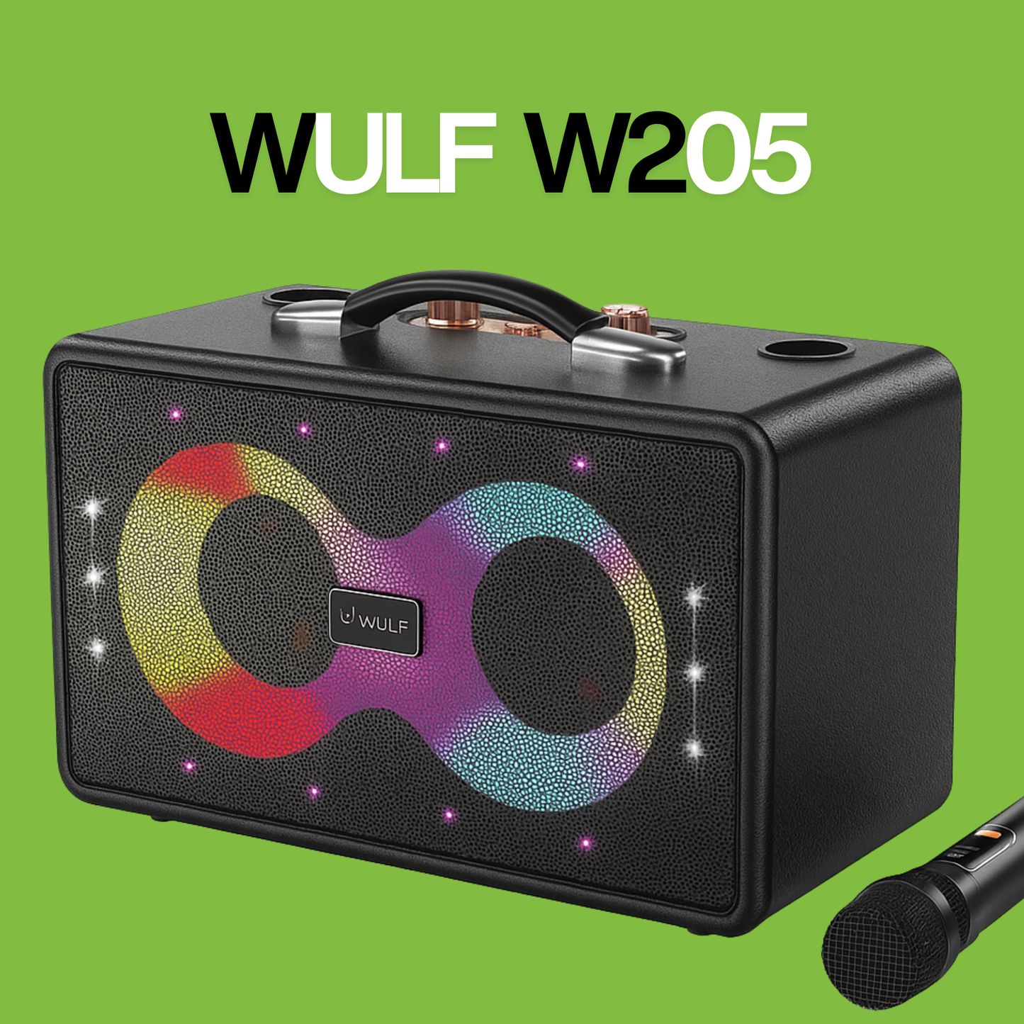 WULF ESSENTIALS W205 60W Bluetooth Speaker with Dual Wireless Microphones & RGB Lights