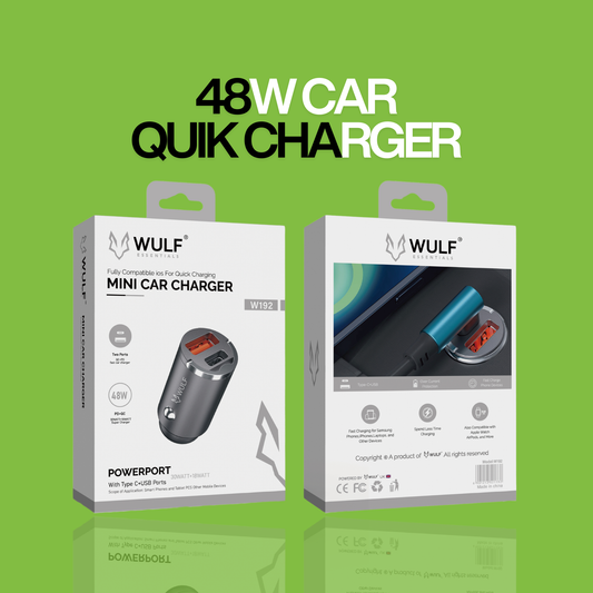 WULF ESSENTIALS 48W Mini Quick Car Charger – Dual Port Fast Charging