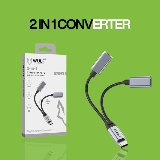 WULF ESSENTIALS 2-in-1 Digital Audio Converter – Type-C to AUX & Charging Adapter